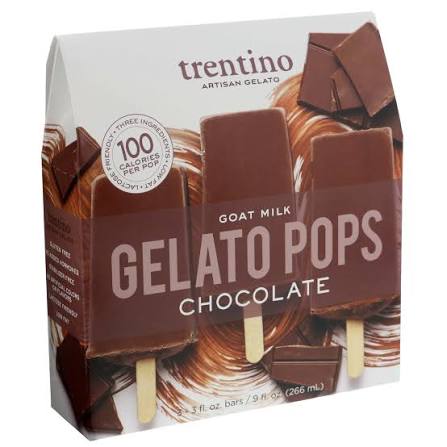 Trentino Gelato's old packaging: chocolate gelato pops in a brown, photo-heavy box